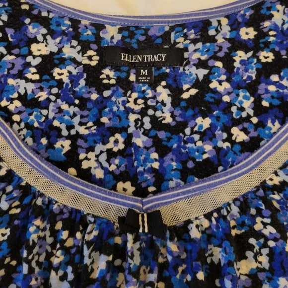 ❣️HP❣️Ellen Tracy black/blue print flutter sleeve soft chemise sleepwear sz: M - Picture 5 of 7